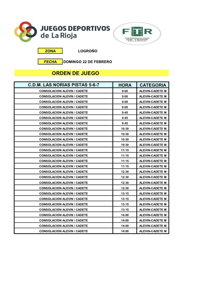 Ya están aquí los horarios de los JJDD de este fin de semana (categorías Alevin, cadete y junior)
#abrazatealtenis