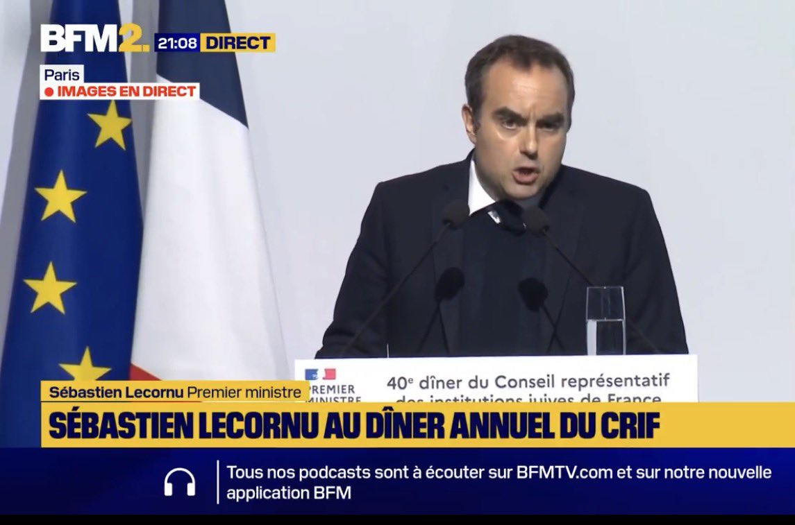Cette soumission à l’état d’#IsraelTerroristState , cette obéissance aux injonctions du <a href="/Le_CRIF/">CRIF</a> ! 

J’ai cru un moment que <a href="/SebLecornu/">Sébastien Lecornu</a> allait terminer son intervention par : «Ici c’est Israël ! »

Jamais je n’aurais cru avoir honte à ce point de mon pays !