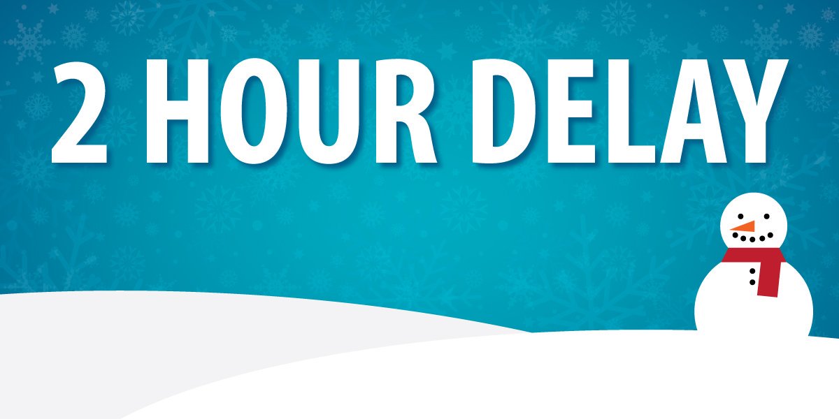 blmfldschools's tweet photo. Due to inclement weather conditions, Bloomfield Schools will be on a two-hour delay today. Buses will run two hours later than usual. There will be no morning Pre-k. Thank you. https://t.co/8Z6tyN2jZ9