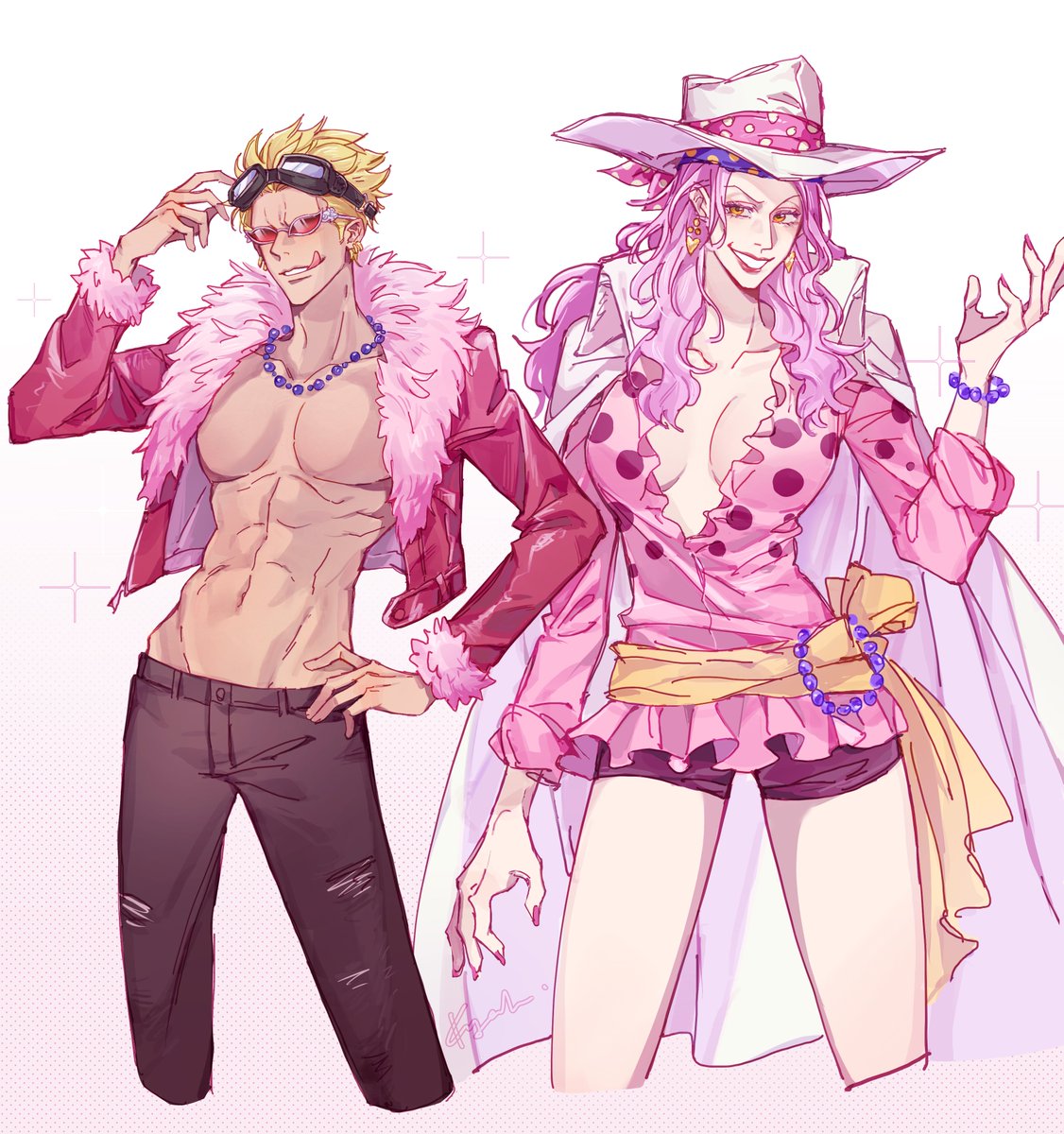 ＼穿的越粉打人越狠🩷／

（大概是17🦩、30🍰

#OnePiece #doflamingo #charlottelinlin