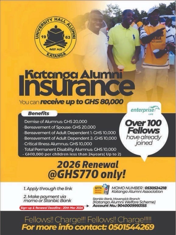 katangees's tweet photo. Secure your legacy with Katanga Alumni Insurance 🛡️🖤💛

Receive up to GHS 80,000 in benefits for just GHS 770 (2026 renewal).

Over 100 Fellows have already joined — don’t be left out!

Sign up before 20th March 2026.
Fellows… Charge!!! 🔥
#Actiondey #RestNot #KatangaAlumni https://t.co/31wc7e2rGo