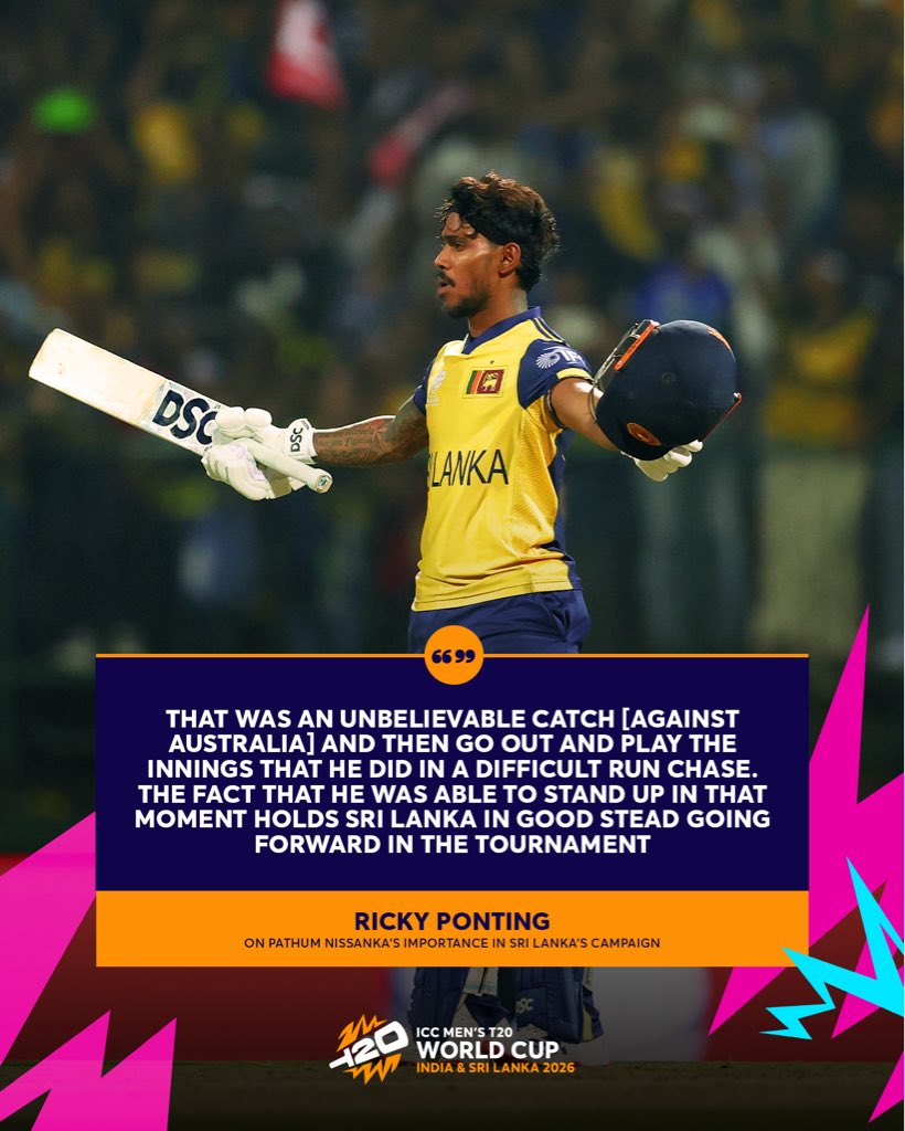 Ricky Ponting had high praise for Pathum Nissanka's important contribution against Australia 🫡

More on what he said in the ICC Review ➡️ open.spotify.com/episode/5B8AYf…