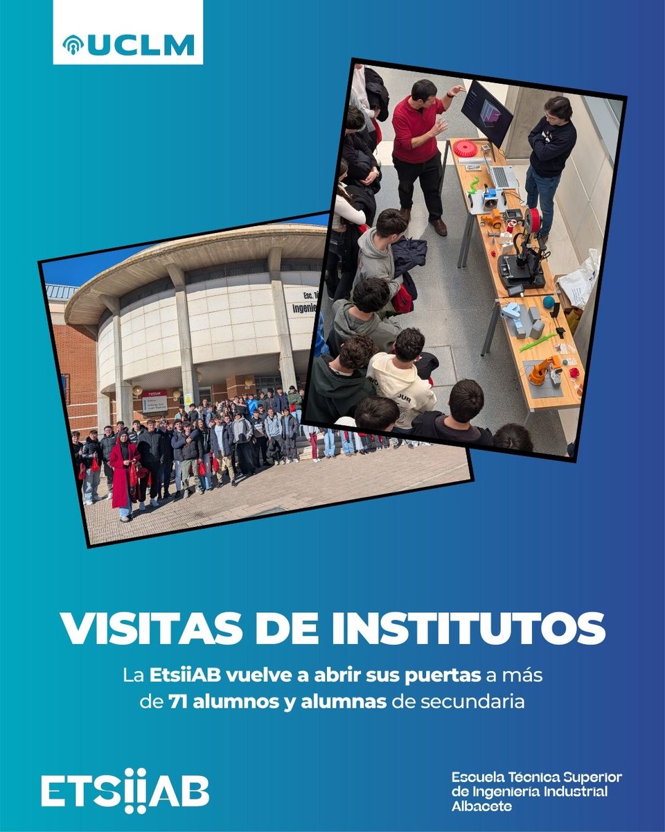 etsiiAB's tweet photo. 🚪✨ ¡La ETSIIAB vuelve a abrir sus puertas!
Hoy hemos recibido a 71 alumnos y alumnas de Secundaria para descubrir, en primera persona, cómo se vive la ingeniería en la UCLM ⚙️🔬 https://t.co/owCPsgbkeB