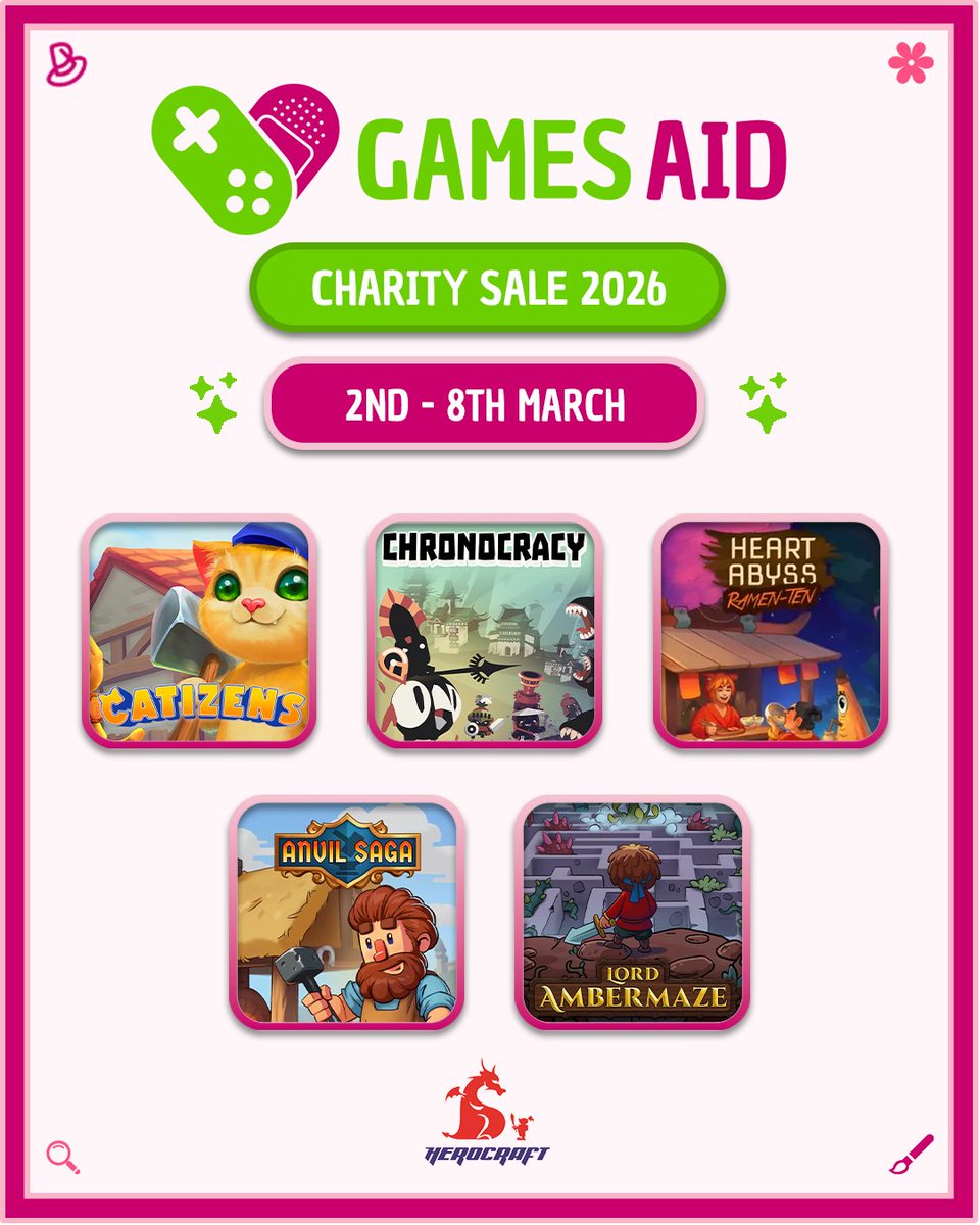 GamesAid's tweet photo. Weโre excited to welcome @akuparagames, @HeroCraft, and @MooneyeStudios to our upcoming charity Steam sale! ๐
From cosy town management as a cat to becoming a painter, thereโs something wholesome for everyone. We canโt wait for it to begin! ๐
#steamsale #sale #gamesaid https://t.co/ueYmYoYi1v