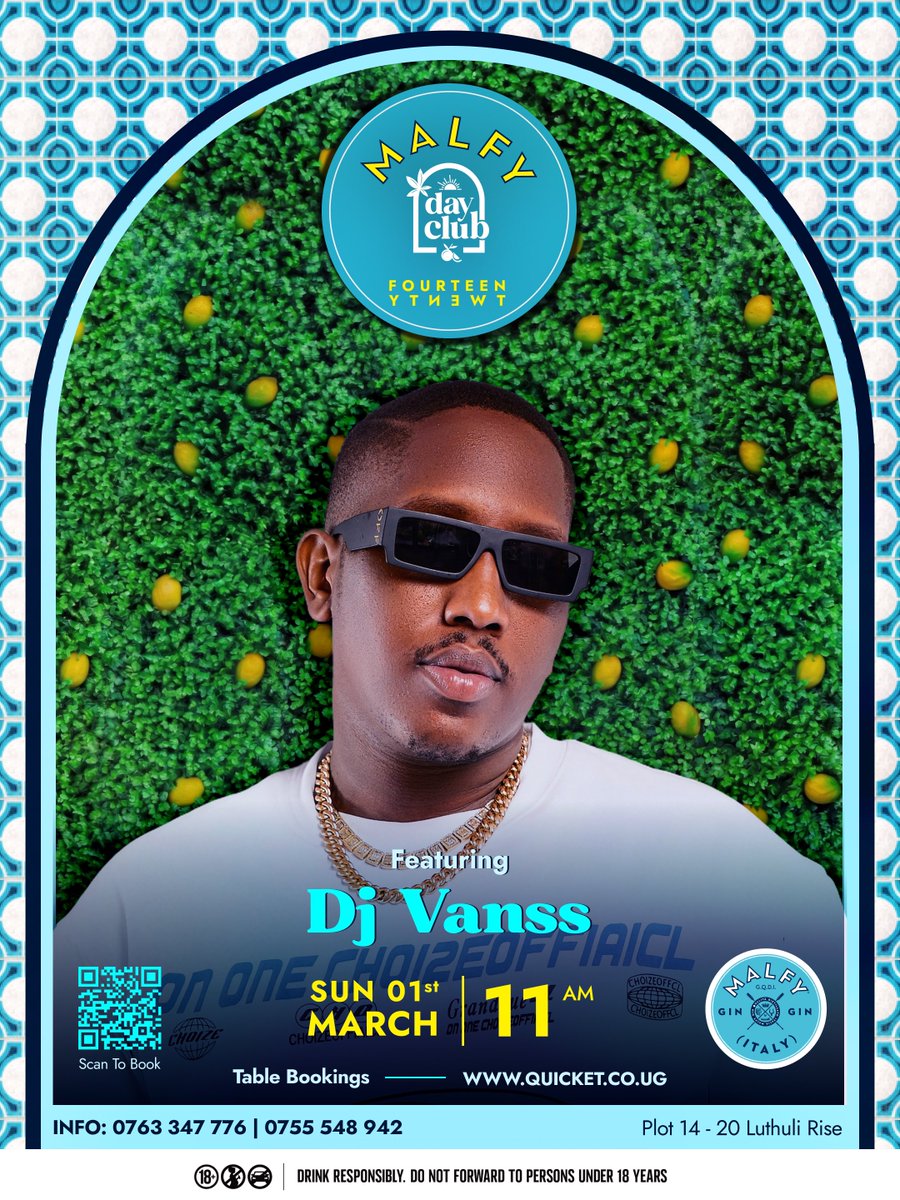 fourteentwenty0's tweet photo. The March Edition of Malfy Day Club is here! Get ready for a sun-soaked day of gin, zest, and the finest beats by @SheilahGashumba, @djvanss_, @iamalisha250, @DJ_Ssese and @DJ_DashUG.

Event is strictly 21+ | Link in bio to book. https://t.co/dMp61RzdYU