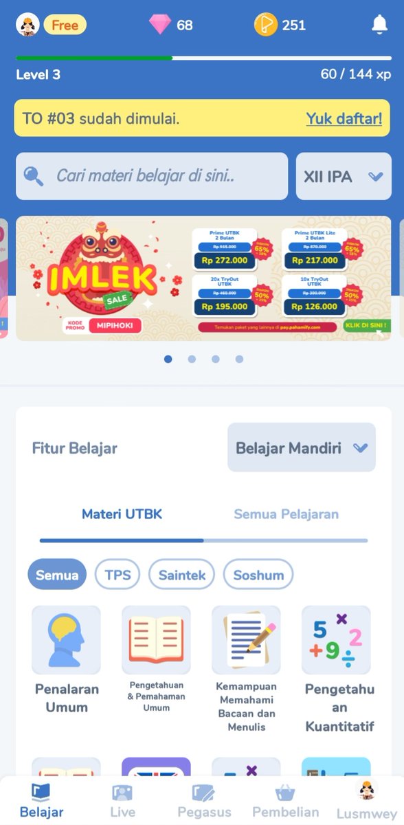 Shyasyk's tweet photo. Guysss, aku jual akun pahamifykuu. 
Akun Pahamify – 68 Diamond
Bisa untuk 17x tryout penuh!
💰 Harga cuma Rp145.000
Siap gas latihan UTBK tanpa batas 🚀 
#utbk #zonauang #snbt #tryout #pahamify #jualmurah https://t.co/M0RrokyHR7