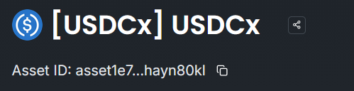 USDCx 
here we go

cexplorer.io/asset/asset1e7…