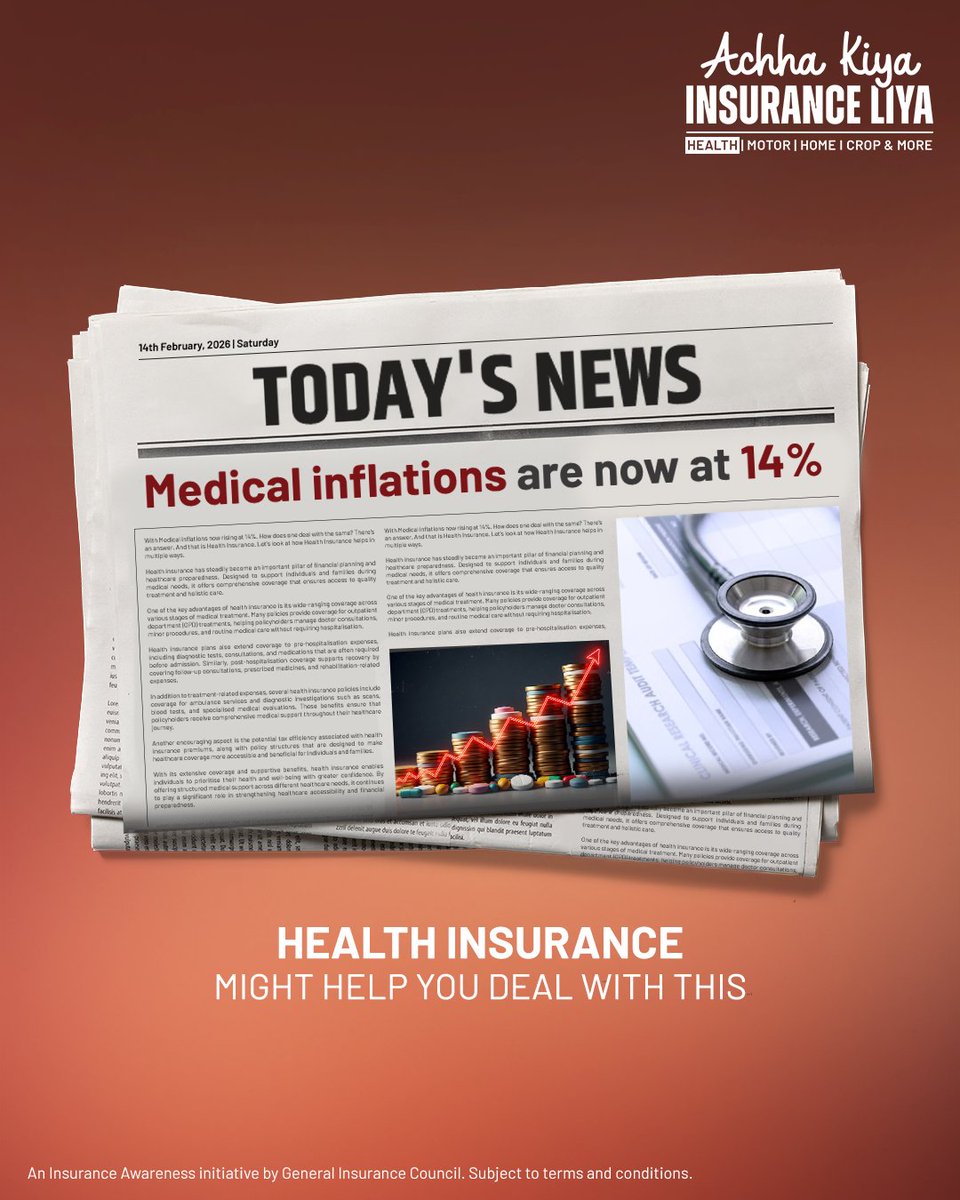 AKIL_GIC's tweet image. Treatment costs grow faster than income.
Health insurance bridges that gap.

#AchhaKiyaInsuranceLiya #HealthInsurance #HealthInsuranceForAll #InsuranceClaims #Insurance