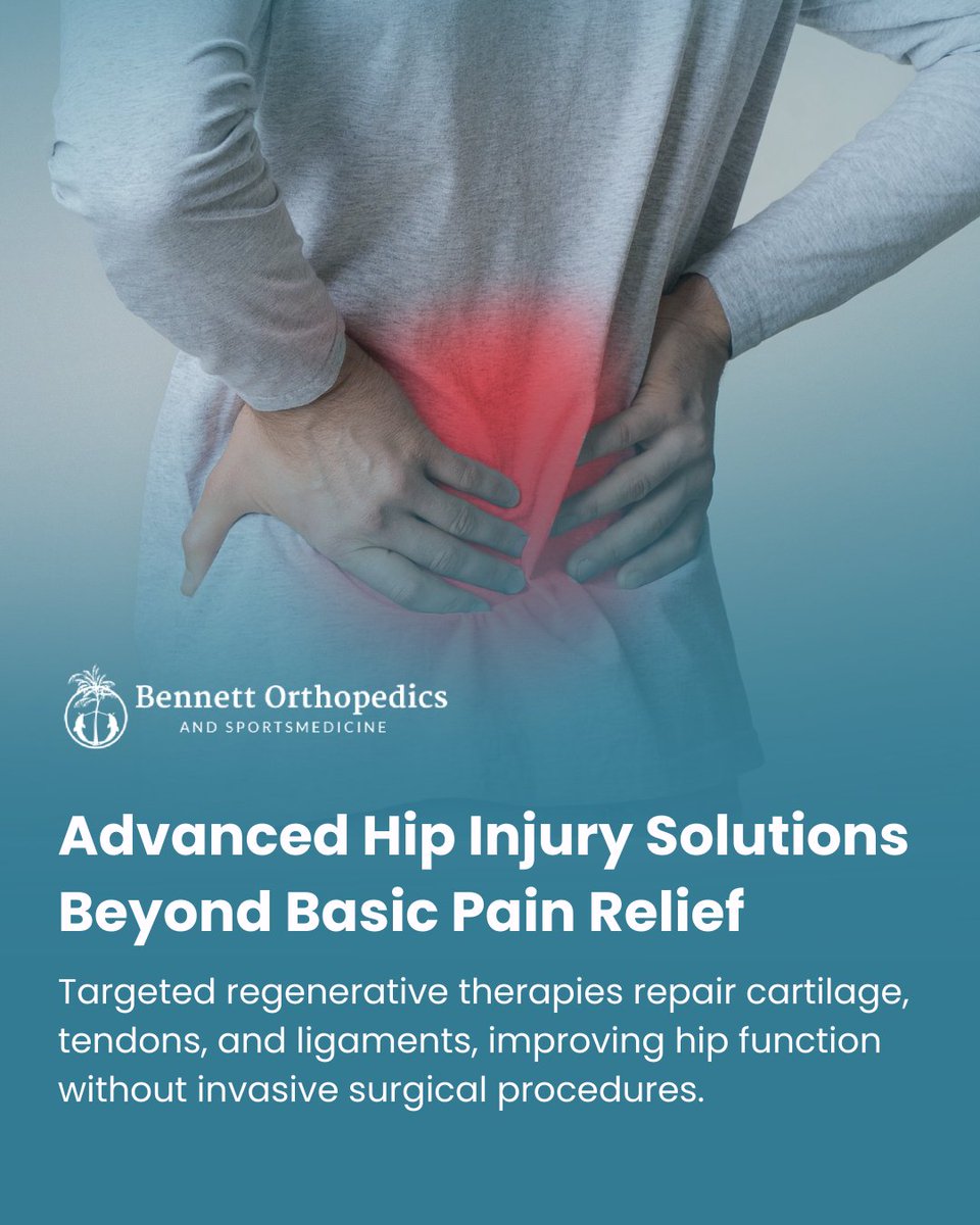Hip Injuries — More Than Just Pain
Hip pain isn't always as simple as “wear and tear.” At Bennett Orthopedics, we treat hip injuries that involve cartilage, ligaments, and tendons — not just the bones. 
 #HipPain #RegenerativeOrthopedics #StemCells #BennettOrtho