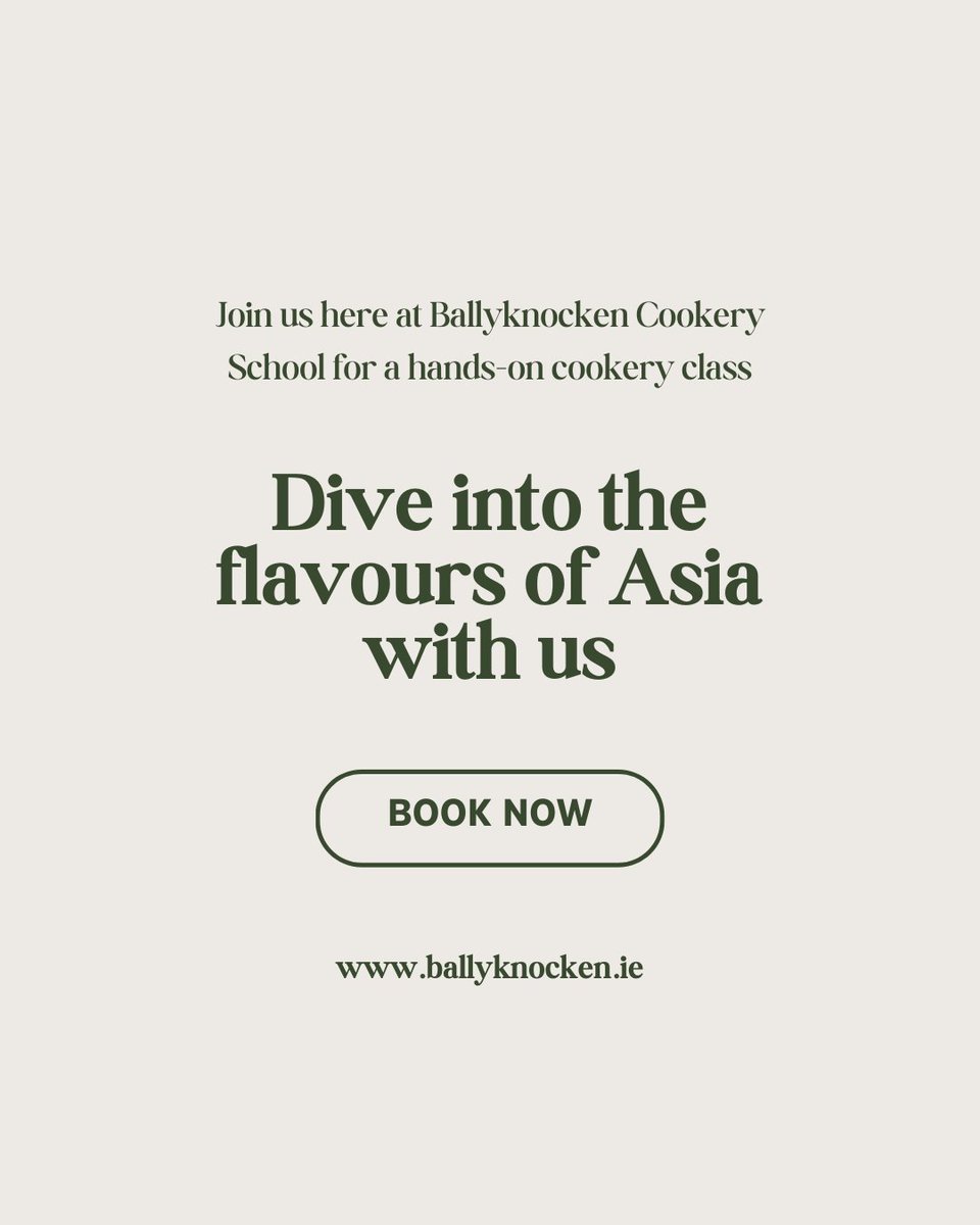 Cfulvio's tweet image. Upcoming Cookery Class ✨

Join us here at Ballyknocken School on Saturday, 28th February 2026 for our ‘ASIAN STREET FOOD ADVENTURE’ cookery class.

Book your place now and enjoy the adventure 👉 
is.gd/CdzufF

#CookingClass #BallyknockenCookerySchool