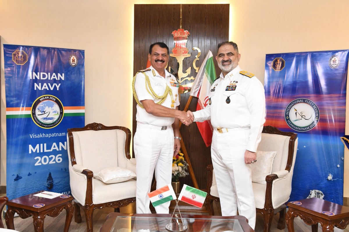 ANI's tweet photo. Spokesperson of the Indian Navy tweets, Adm Dinesh K Tripathi, CNS, interacted with Adm Shahram Irani, Commander of the Islamic Republic of Iran Navy. Discussions reflected shared perspectives on enhancing operational cooperation through reciprocal port calls and expanded training exchanges.

The interaction also highlighted continued engagement under the IONS framework, including collaboration through its working groups and the IONS Maritime Exercise (IMEX), towards collective maritime security. The presence of IRIS Dena underscored Iran’s active engagement at IFR 2026.