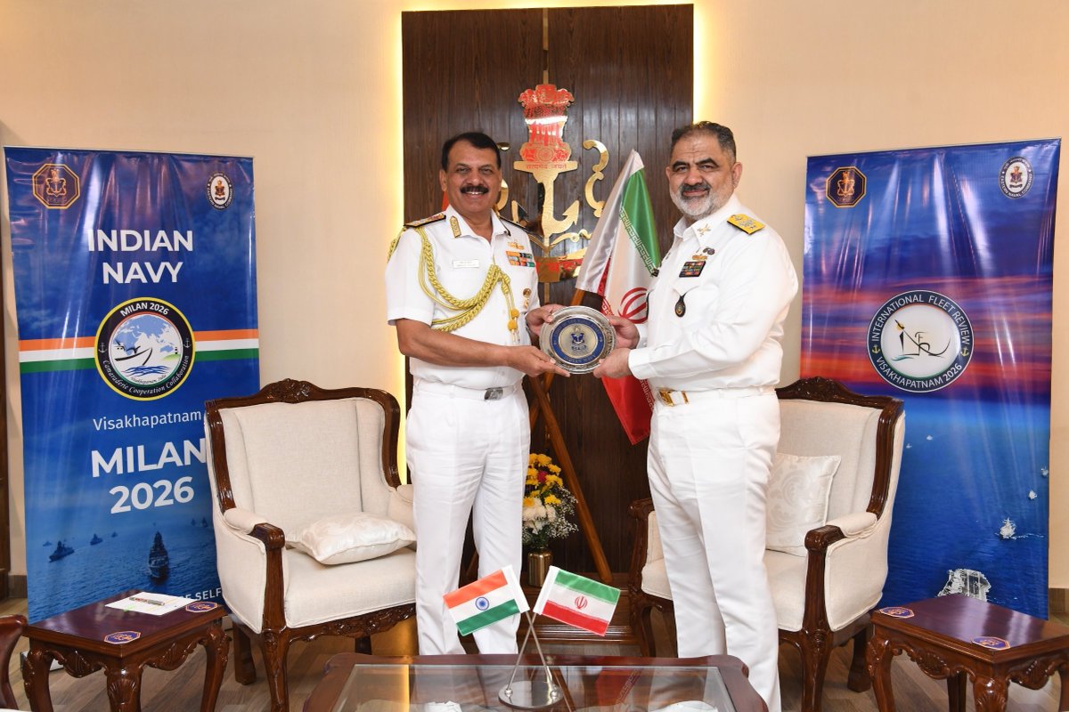 ANI's tweet photo. Spokesperson of the Indian Navy tweets, Adm Dinesh K Tripathi, CNS, interacted with Adm Shahram Irani, Commander of the Islamic Republic of Iran Navy. Discussions reflected shared perspectives on enhancing operational cooperation through reciprocal port calls and expanded training exchanges.

The interaction also highlighted continued engagement under the IONS framework, including collaboration through its working groups and the IONS Maritime Exercise (IMEX), towards collective maritime security. The presence of IRIS Dena underscored Iran’s active engagement at IFR 2026.