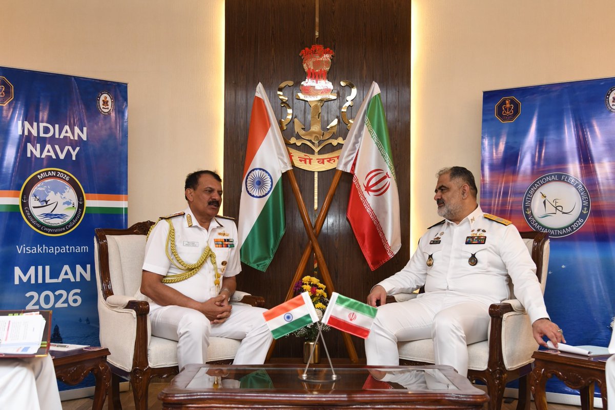 ANI's tweet photo. Spokesperson of the Indian Navy tweets, Adm Dinesh K Tripathi, CNS, interacted with Adm Shahram Irani, Commander of the Islamic Republic of Iran Navy. Discussions reflected shared perspectives on enhancing operational cooperation through reciprocal port calls and expanded training exchanges.

The interaction also highlighted continued engagement under the IONS framework, including collaboration through its working groups and the IONS Maritime Exercise (IMEX), towards collective maritime security. The presence of IRIS Dena underscored Iran’s active engagement at IFR 2026.