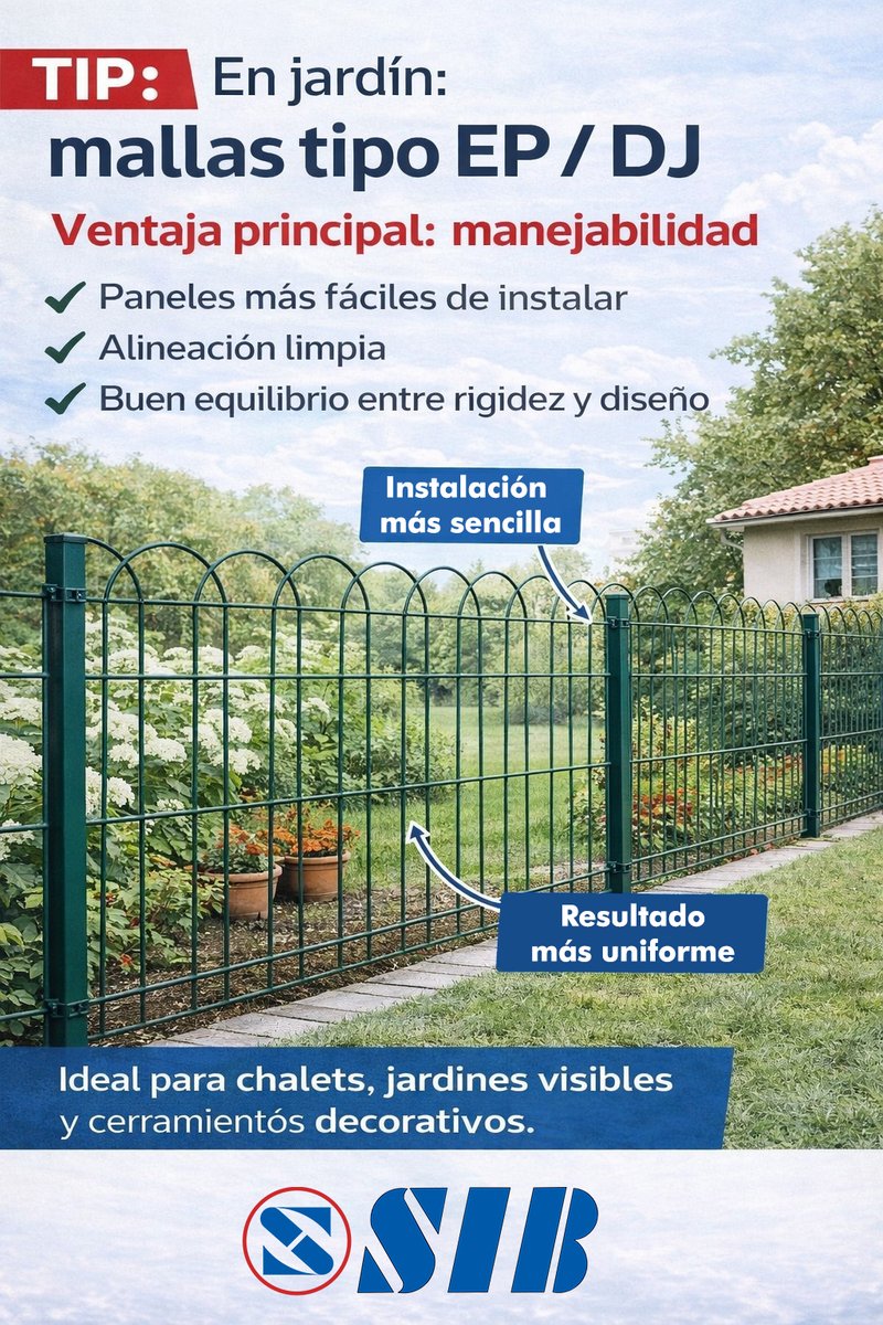 sibelloso's tweet photo. 🅣🅘🅟
Si buscas estética en jardín, mira mallas tipo EP/DJ.

Su principal ventaja: manejabilidad.
✔ Rollos más fáciles de instalar
✔ Alineación limpia
✔ Buen equilibrio entre rigidez y diseño
Ideales para chalets, jardines visibles y cerramientos decorativos. https://t.co/GwQJqYesIZ