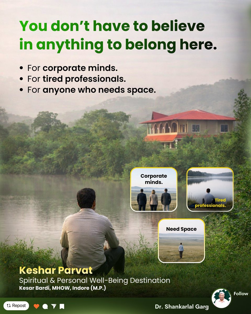 ishankarlalgarg's tweet photo. Not a religion.
Not an escape.

Just space.

At Keshar Parvat,
silence restores what noise takes away.

You don’t have to believe in anything
to belong here.

Visit: Keshar Parwat, Kesar Bardi, MHOW, Indore (M.P.)

#kesharparwat #trending #Corporatevisit #CSR #professionals https://t.co/ArT5Si9Mhj