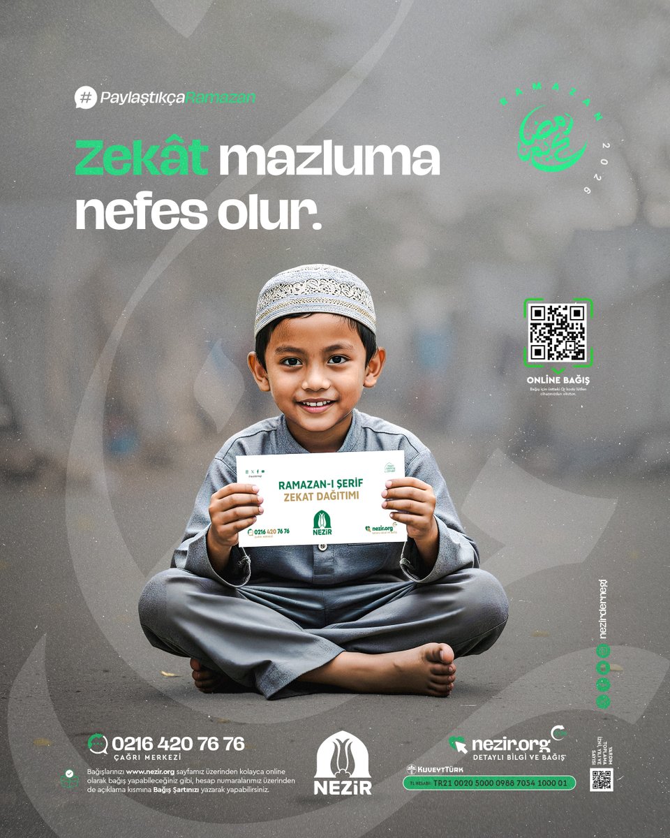 Zekât mazluma nefes olur.

🌙 Bu Ramazan, zekâtınız bir gönle umut olsun.

🌐Zekat Bağışı: nezir.org/bagis/zekat-ba…

☎ | 💬 0216 420 76 76

 #Nezir