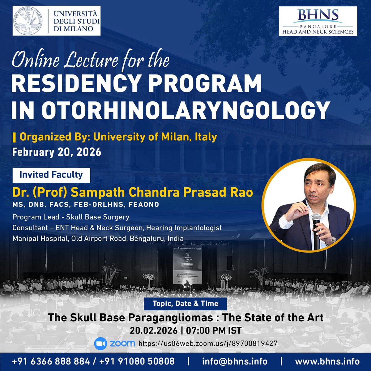 _bsbi_'s tweet photo. Honoured to deliver an online lecture for the Residency Program in Otorhinolaryngology, organized by the University of Milan, Italy, on “The Skull Base Paragangliomas: The State of the Art. https://t.co/PKQXnA5QZ1
