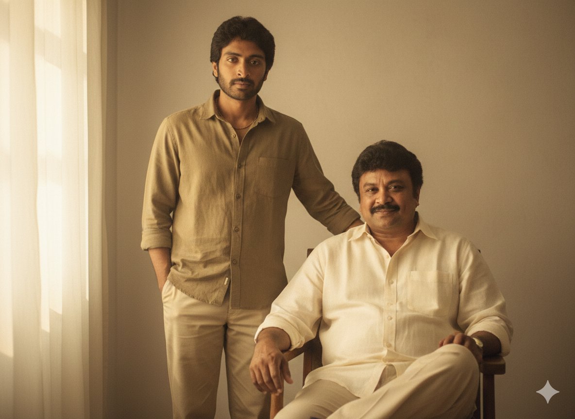 r4jjesh's tweet photo. Father - son prompt

1. Open Gemini / ChatGPT 
2. Upload your family image or separate images
3. Paste this prompt 

{
  "prompt": "Retro-style cinematic portrait of two men (father and son) indoors with a soft golden vintage tone. The father is seated on a simple chair near a plain wall with soft natural light coming through a white curtain, creating warm highlights and gentle shadows. The son stands or sits casually nearby, both looking natural, calm, and relaxed. Minimal retro-inspired outfits: linen shirts in beige, cream, or light earthy tones with simple trousers. Uncluttered background focusing on subtle wall texture and warm sunlight glow for an authentic retro atmosphere. Ensure 100% accurate face match using the uploaded reference photos of the father and son, preserving exact facial identity, skin texture, facial hair, and natural expressions. Shot like an old retro film photograph with nostalgic, cinematic, dreamy mood, soft film grain, shallow depth of field, 85mm lens look, ultra-realistic, high detail, 4K.",
  "size": "1024x1024"
}