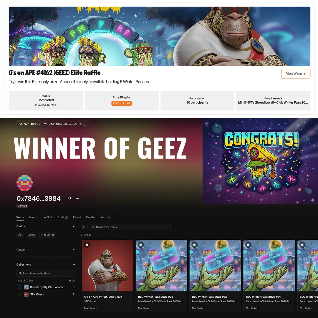 BoredLC_BLC's tweet photo. 2/ 🏅 WINNERS

• Elite Raffle (GEEZ): No linked accounts
0x784600cc05280d1d04f048e89e49e303fec23984

• Standard Raffle (Boximus): @mgmm 
0x51047ac8977d0dd35f3e1f35d75ddf81b8989f3d

• Standard Raffle (Banknote $2): @unchartedblock 
0xc13a40fd59d830ee2b04fd7582860cefc59604c9

• Standard Raffle (Banknote $1): @Piraz98 
0xb6e7ef8cf9702d6dbd871d98bc2163edea5ddfec