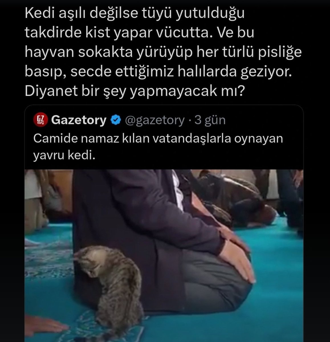 Dostluğun, kardeşliğin ve merhametin ayı Ramazan’ın başında böyle bir paylaşım yapmak kime, neye hizmet ediyor, gerçekten akıl alır gibi değil... İnsanların inancını, camiyi, ibadeti kullanarak bir canlıyı hedef göstermek ne dine ne vicdana ne de akla sığar .

Bir veteriner hekim