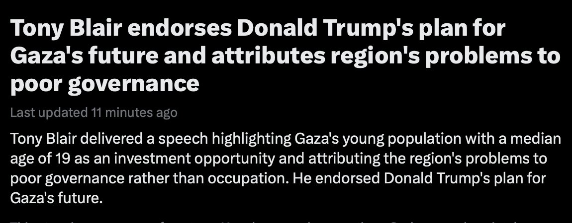 Tony Blair is a fucking Demon, &amp; should be Rotting in a prison cell, not sitting on a ridiculous "Board of Peace", who's only plan is to build a Trump Disneyland over Gaza's Bones.
