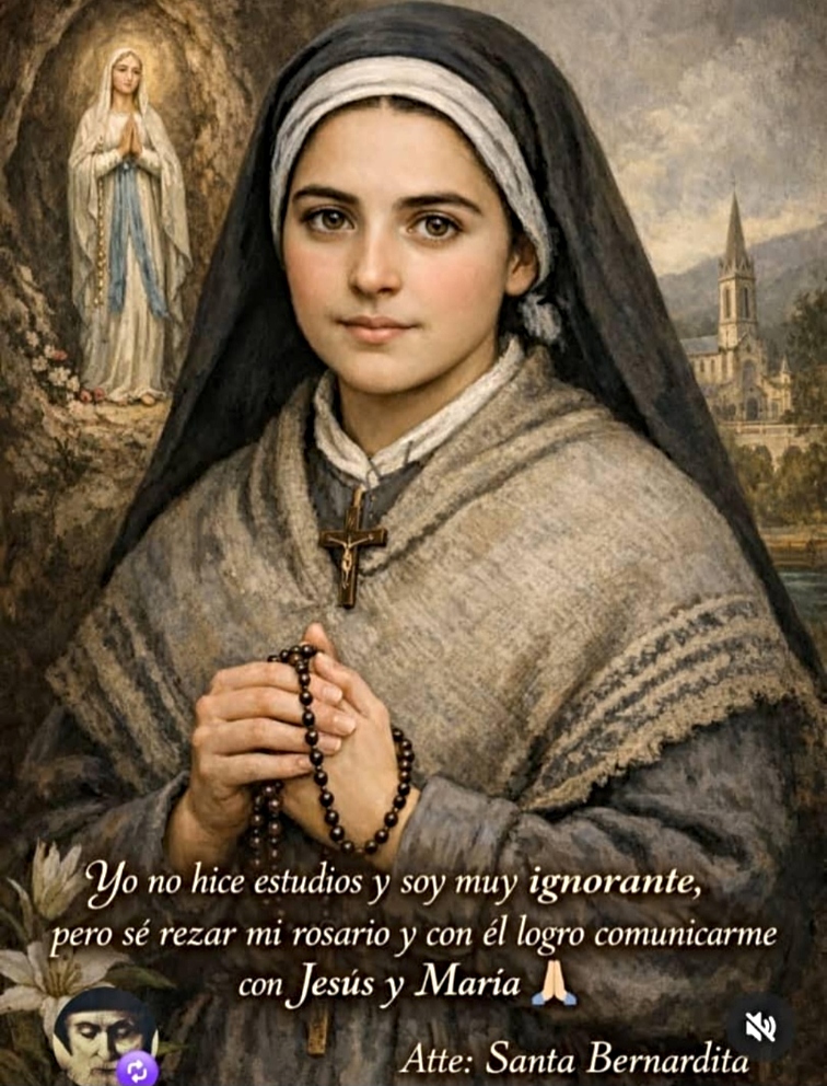FRASES DE LOS SANTOS:
«Yo no hice estudios y soy muy ignorante, pero sé rezar mi rosario y con él logro comunicarme con Jesús y María»
(SANTA BERNARDITA)