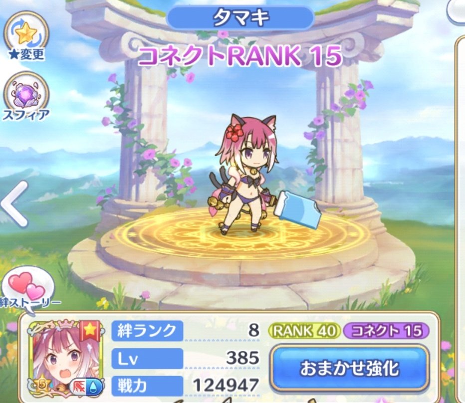 何故か通常衣装より先に専用装備関連が付くでお馴染みの水着猫を最大強化😺