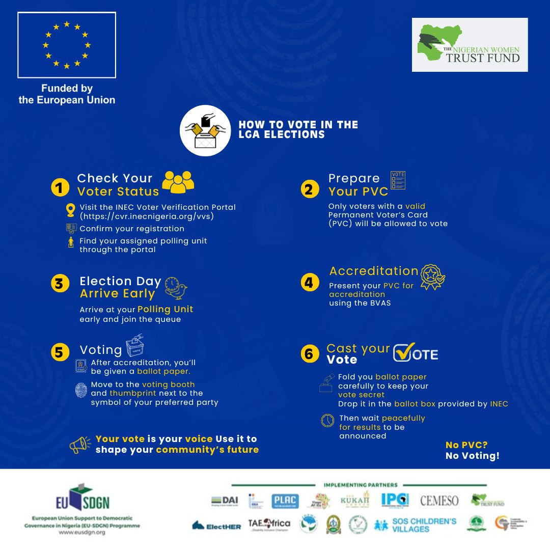 womenfundng's tweet image. Less than 24 hours to the Area Council Elections! 

Check your voter status.
Bring your PVC.
Arrive early.
Get accredited.
Cast your vote.
Your vote is your voice use it to shape your community’s future.
#FCTElections2026 #HowToVote
@BeebbeeA @EU_SDGN @EUinNigeria