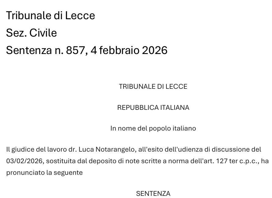 labour_lawyers's tweet photo. Trib. Lecce n. 857/26: il diritto di #precedenza del lavoratore a termine sorge solo al momento della sua formale manifestazione #scritta di volontà e si estingue inderogabilmente trascorso un anno dalla cessazione del rapporto di #lavoro->https://t.co/O5j742Jabq https://t.co/KCvaHrMmXy