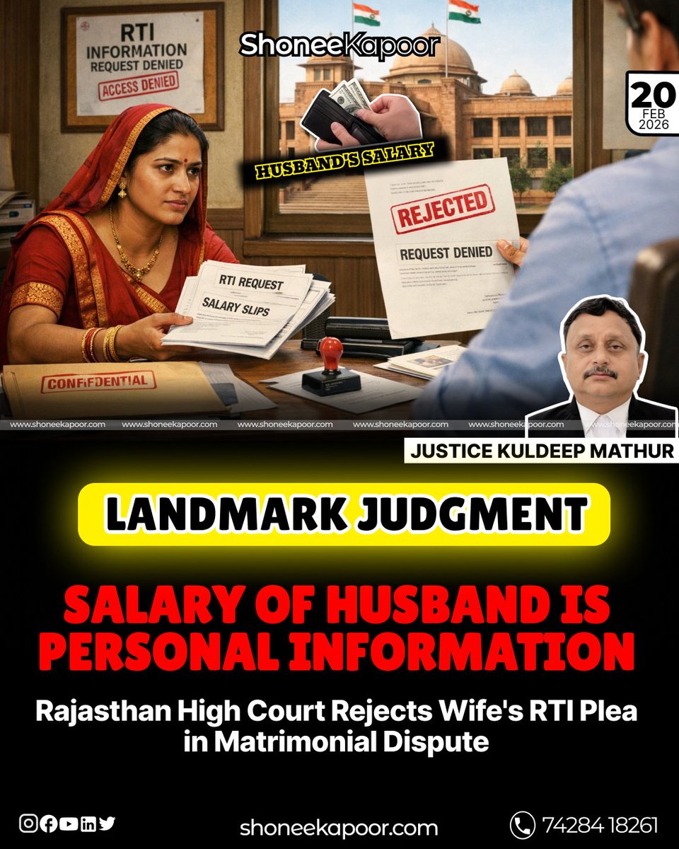The #Court upheld that salary details of a government employee fall within “personal information” and cannot be disclosed under #RTI without demonstrable public interest.

Relying on #SupremeCourt precedent, it clarified that employer–employee records are not open for private
