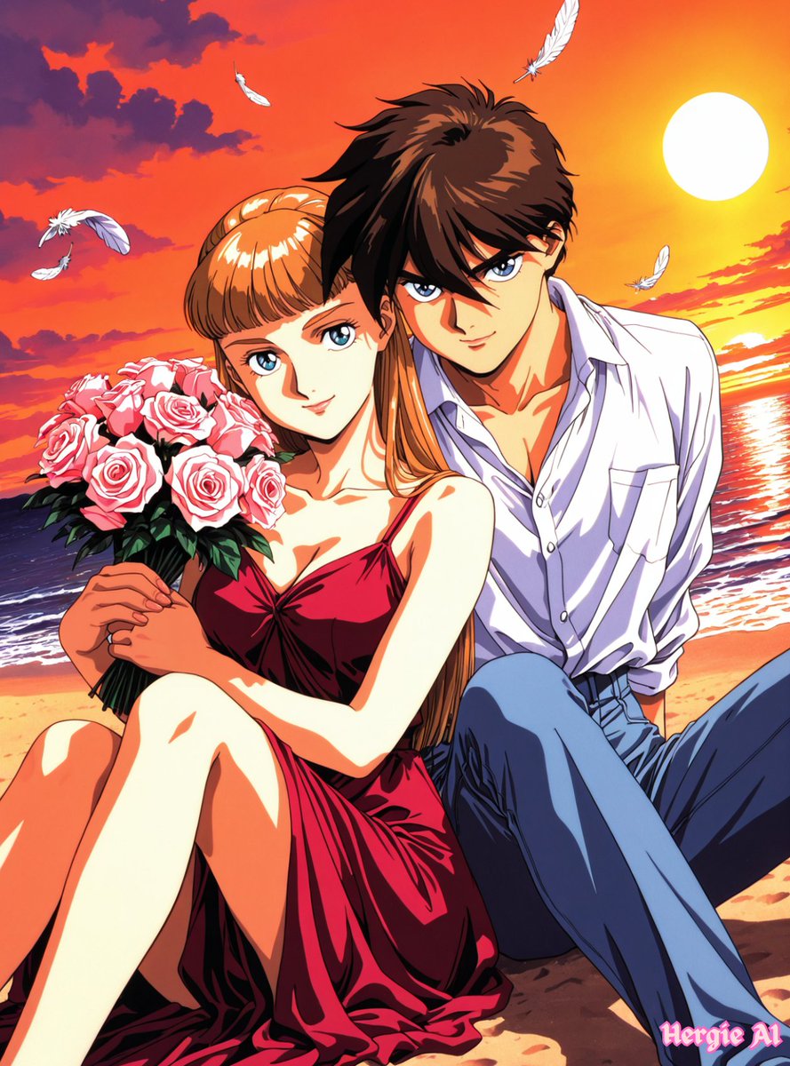 HergieAI's tweet photo. Heero Yuy and Relena Peacecraft, from Gundam Wing, enjoying a beautiful romantic sunset at the beach! 🌇

#GundamWing #Gundam #Love #Anime #Romance https://t.co/oPJ7MOC7yO