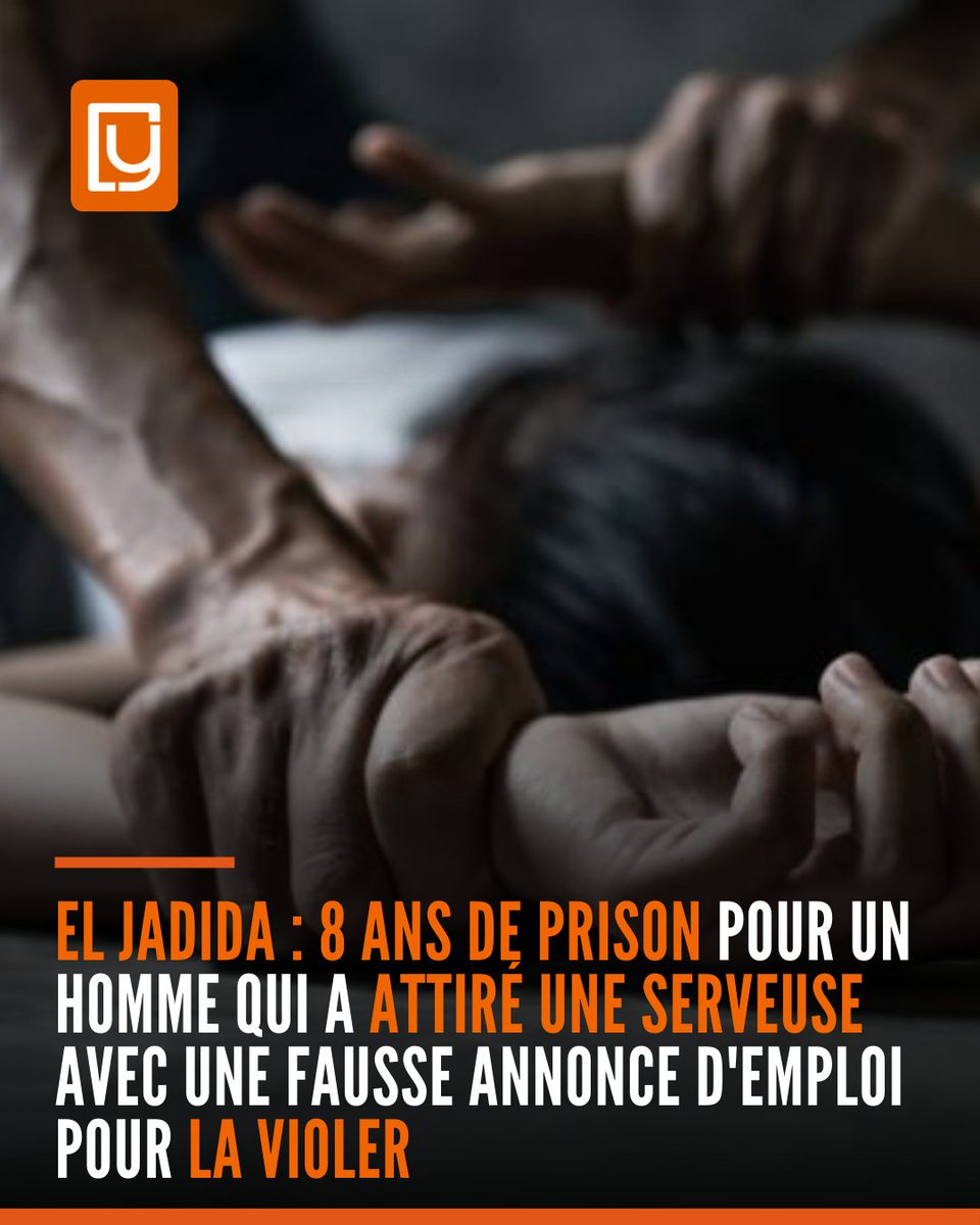 yabiladi_fr's tweet photo. 🚨 Cette semaine, la chambre criminelle de première instance de la Cour d’appel d’El Jadida a condamné un homme à huit ans de prison pour l’agression sexuelle d’une jeune femme de 25 ans, qu’il avait attirée par le biais des réseaux sociaux
#Justice #eljadida #Maroc #Actualité https://t.co/14JZTzXvLt
