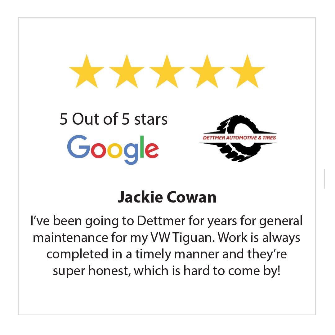 GOOGLE REVIEWS
⭐️ ⭐️ ⭐️ ⭐️ ⭐️ 
 
Thank You Jackie Cowan for sharing your experience with Dettmer Tire!

👉 Visit dettmertires.com to book your service today! We’re excited to enhance your experience

#Guelph #GuelphTires #GuelphAutoRepair #DettmerTire #GoogleReviews