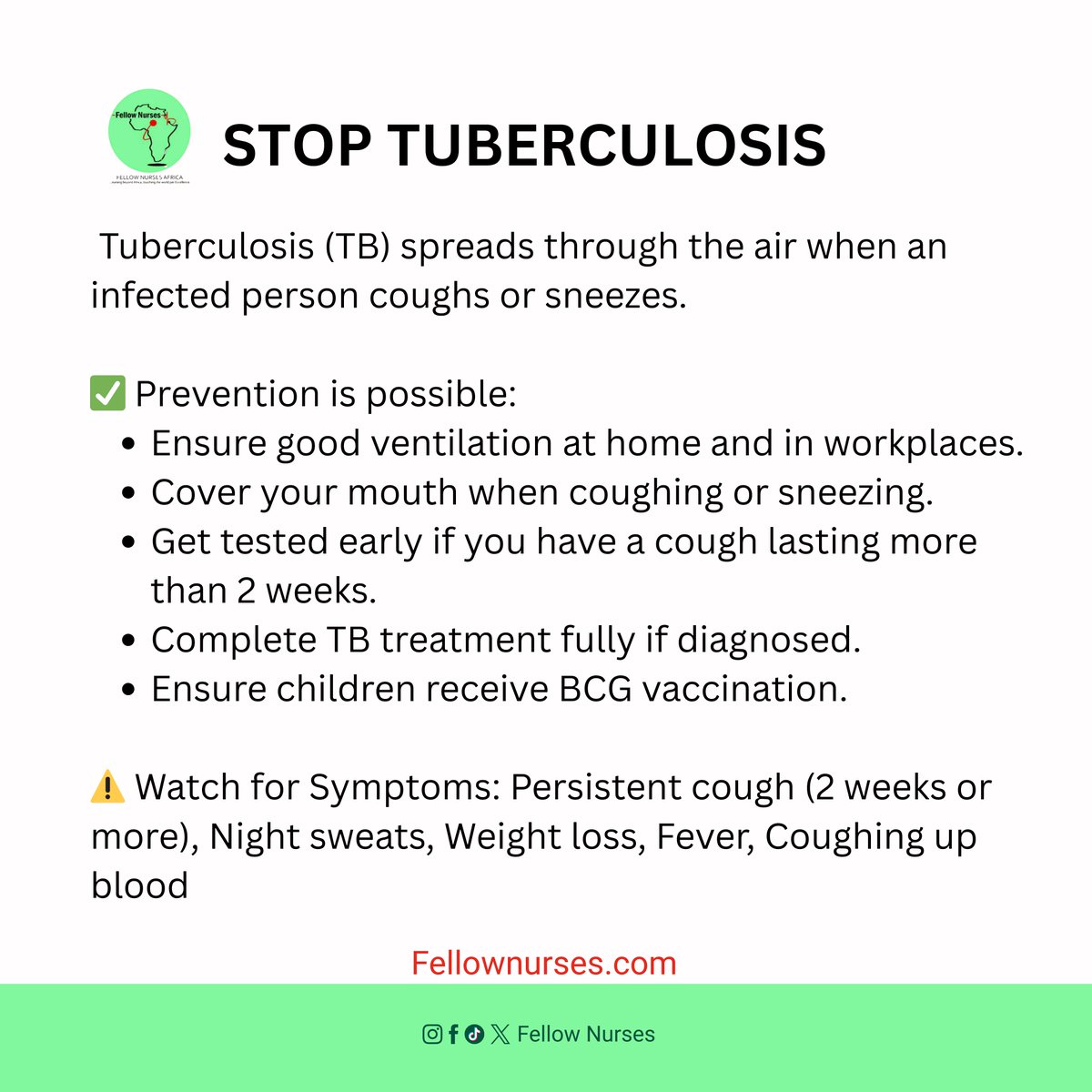 FellowNurses1's tweet image. Tuberculosis (TB) remains one of the leading infectious disease killers in Africa, with the WHO African Region contributing roughly a quarter of global TB cases despite having a smaller share of the world’s population. 

#StopTB  #diseaseprevention #infectiousdisease #fypシ