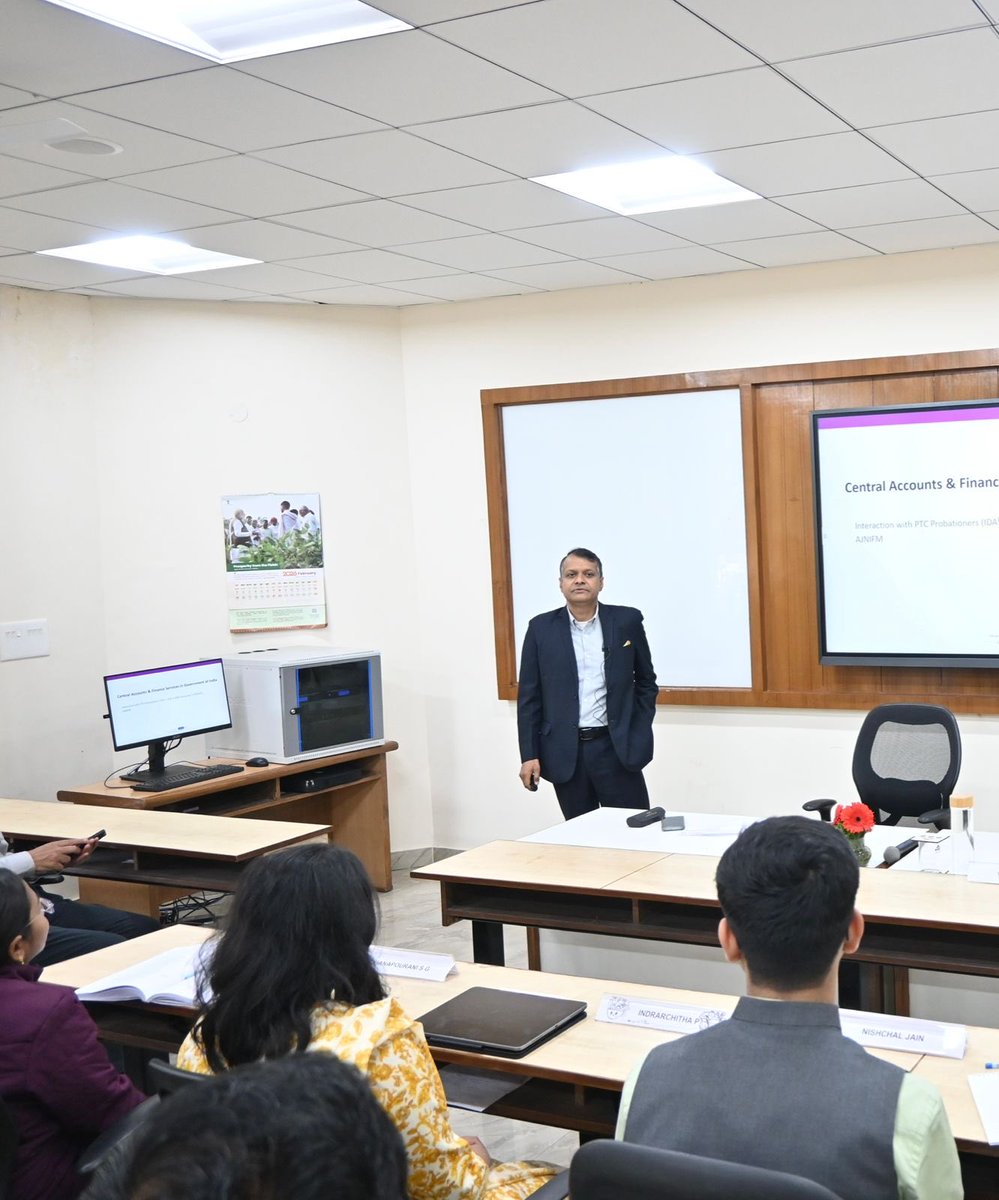 AJNIFM_'s tweet image. Shri Vishvajit Sahay, CGDA, addressed the 33rd PTC probationers on 17 Feb 2026. He shared insights on Govt finance, GFR, financial authorities &amp;amp; MoD ecosystem, stressing digital transformation. He urged officers to uphold skill, professionalism &amp;amp; integrity.
#CGDA #DefenceAccounts