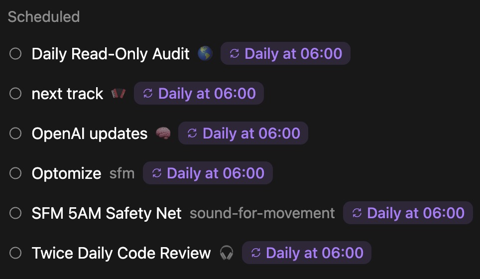 Scheduled tasks list