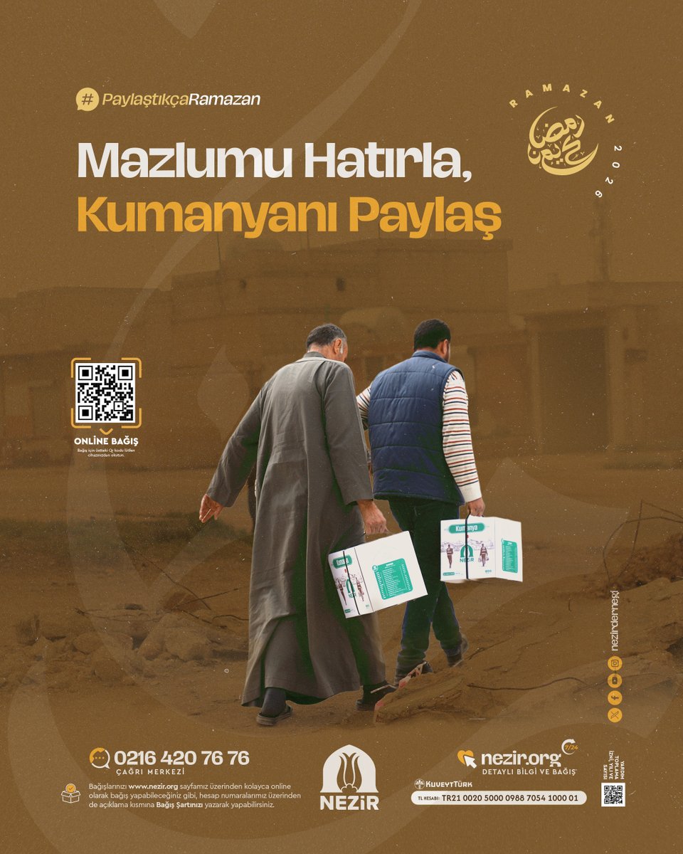 Mazlumu Hatırla, Kumanyanı Paylaş

🌐 Kumanya bağışı: nezir.org/bagis/kumanya

☎ | 💬 0216 420 76 76

#Nezir