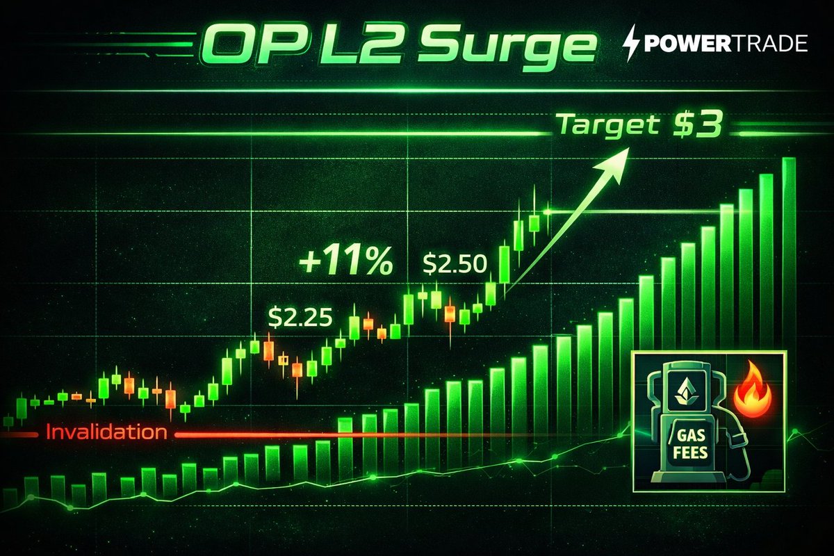 PowerTradeHQ's tweet image. OP surges 11% to ~$2.50 amid L2 volume highs—momentum targets $3? 
Thesis: Base growth, low vols; watch gas spike. Invalidation below $2.20. Structure with options for convexity on PowerTrade. 
#Optimism #CryptoTrends