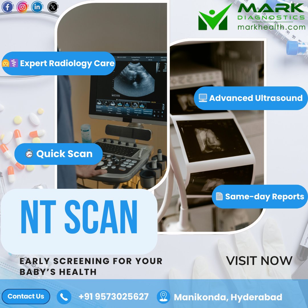 MarkDiagnostics's tweet image. NT Scan for early baby health 🤍
👩‍⚕️ Expert care • ⏱️ Quick scan
🖥️ Advanced ultrasound • 📄 Same-day reports
📍 Manikonda, Hyderabad
📞 +91 9573025627
#MarkDiagnostics #HealthCheckup #LabTesting