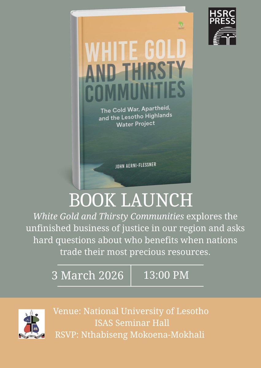 Lesotho!

Book launch planned for 3 March at NUL in #Roma. 

Come hear about the history of the #Lesotho Highlands #Water Project (#LHWP).