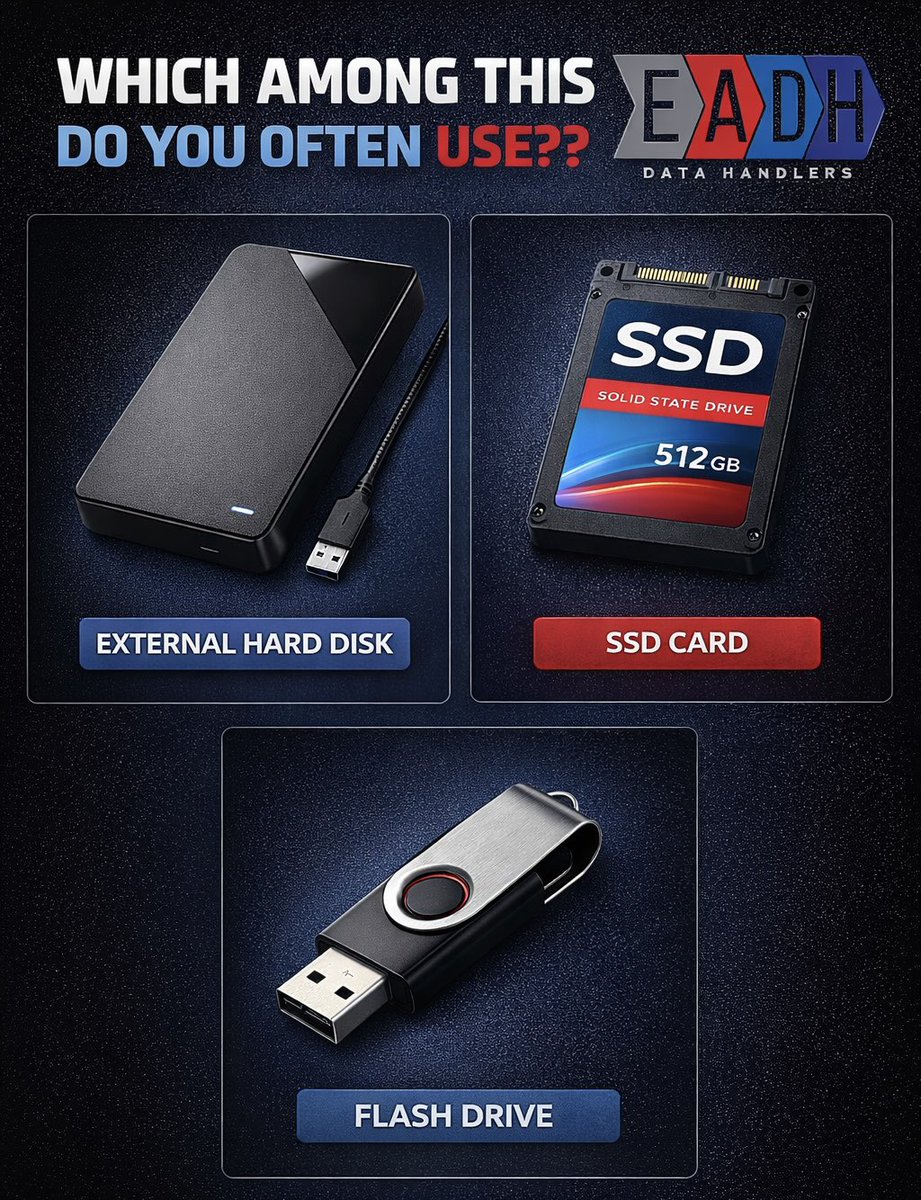 EADataHandlers_'s tweet photo. Whats your preferred storage device?? And why? Kindly share
#TechTrends
#DataStorage
#SSD
#FlashDrive
#ExternalHardDrive
#DigitalLife
#TechEssentials
#StorageSolutions
#GadgetLovers
#TechPoll
📞 Call: 0711051000
📱 WhatsApp: 0722435163
📧 Email: info@eadatahandlers.co.ke