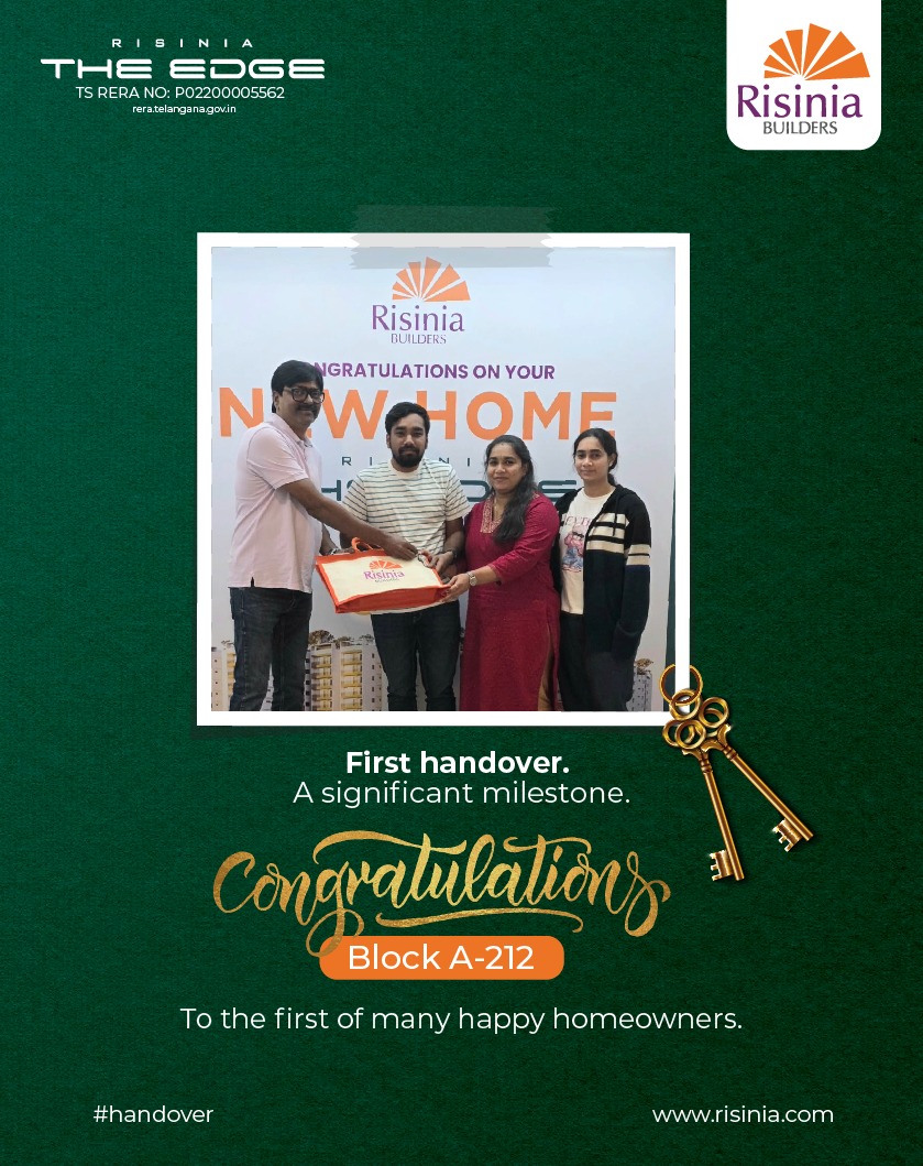 BvreddyRisinia's tweet image. The first key has been handed over.
Block A-212 marks the official beginning of life at Risinia The Edge.

To the first homeowners, thank you for trusting us with your dream.
.
.
#RisiniaTheEdge #Handover #BlockA #NewHome #PragathiNagar #RisiniaBuilders