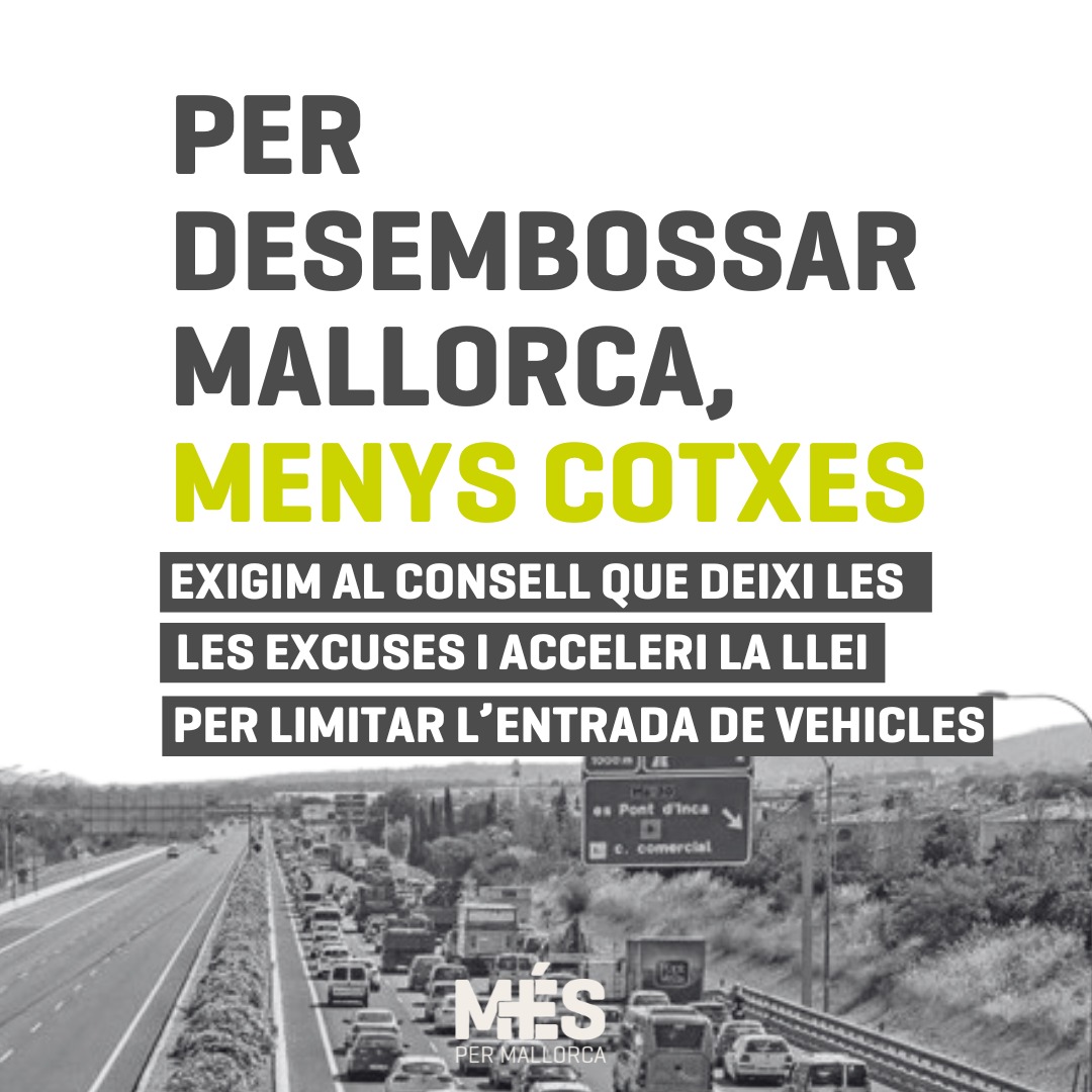 📣 MÉS denuncia que amb l’excusa del consens el PP ajorna la regulació urgent i necessària dels vehicles que entren a Mallorca.

🗣️ <a href="/PerelloInes/">C. Inès Perelló</a>: “Les dades ja diuen que sobren més de 120.000 vehicles; el que falta és voluntat política”.

🔗 mespermallorca.cat/noticies/retar…