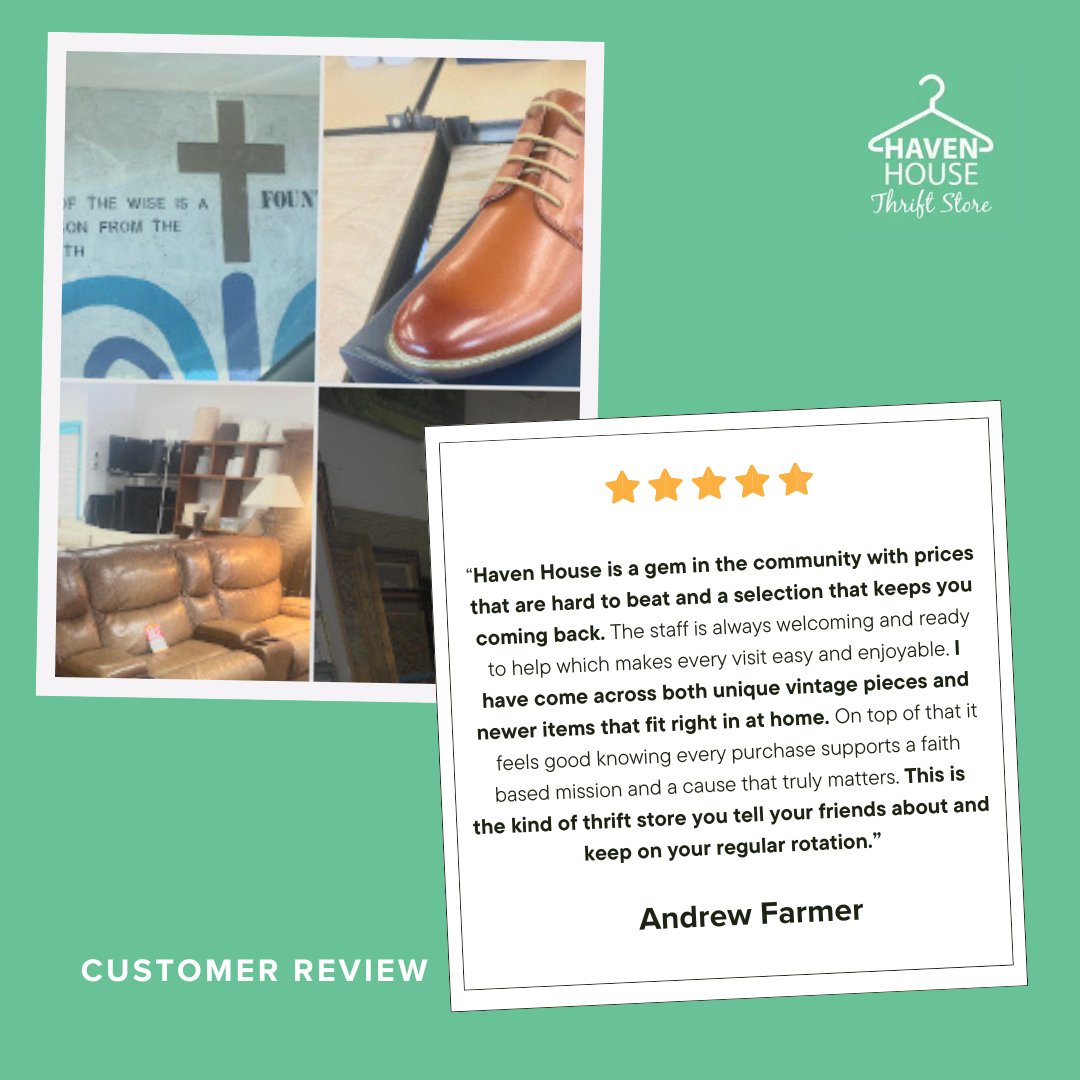 HHthriftstores's tweet photo. Thanks, Andrew! So glad you found treasures and felt our mission—see you soon! 🛍️✨🙏 Tell friends! 💛! 

#HavenHouseThriftStore #SantaRosaFL #Fyp #Trendingnow #Exploremore https://t.co/WyjZsBJ6BP
