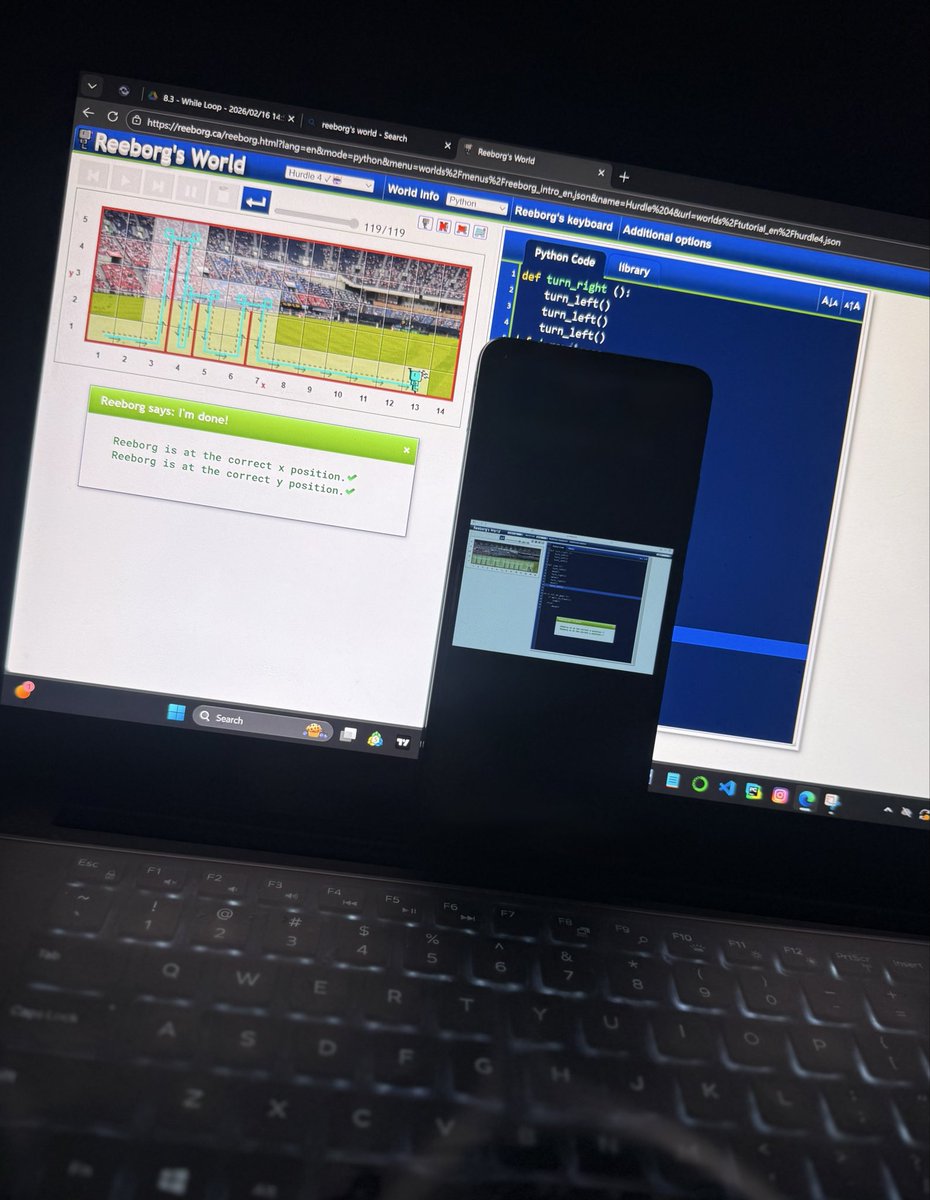 ial3saa's tweet photo. 📌Think carefully, code boldly, and never fear breaking things , you are learning.
Another homework task in Reeborg’s World was interesting🧬.
@CodeToInspire @a_daneshyar 
@f_forough #AfghanGirlsCode #programming #WomenInTech https://t.co/xLhtSQ6v2T