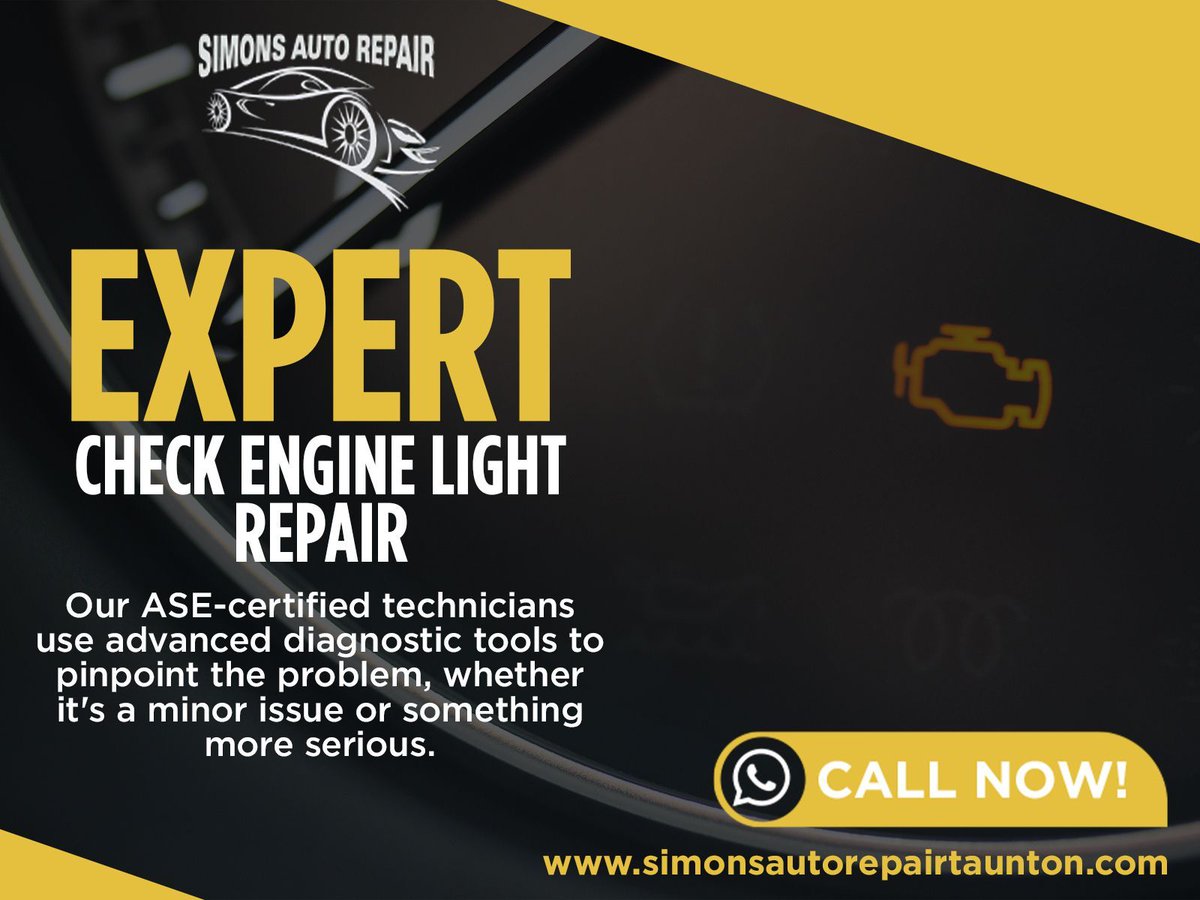 simonautorepair's tweet image. Check engine light repair got you worried? Simon’s Auto Repair in Taunton, MA, offers expert diagnostics and repairs to get your car back in action. Don’t wait—book your appointment today!

🌐simonsautorepairtaunton.com/services/?utm_…

#checkenginelightrepair #autorepairtauntonma #SimonsAutoRepair