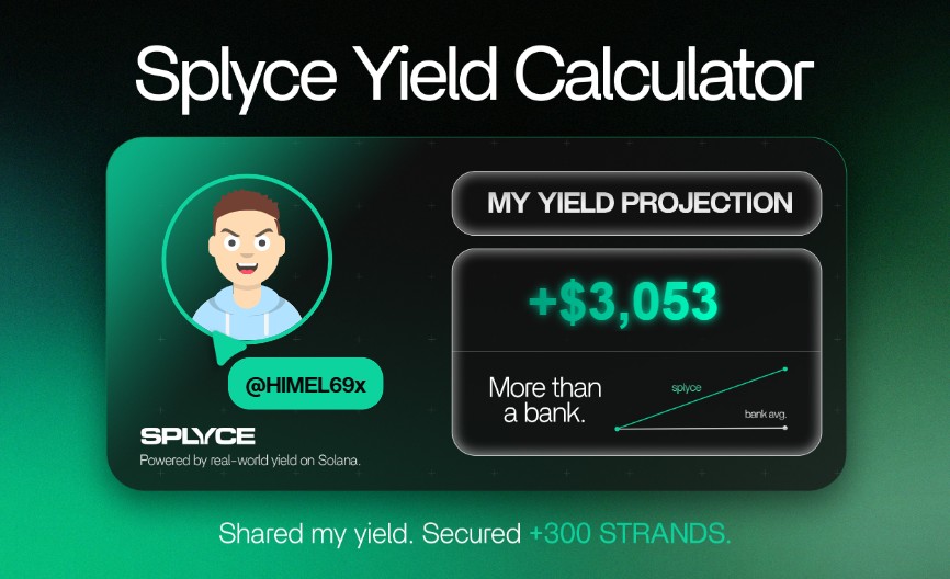 HIMEL69x's tweet photo. Just tested the real-world yield calculator from @SplyceFi.

My numbers came out +2,928.23% higher than leaving it in a bank.

Check yours: https://t.co/CiichXomRr https://t.co/IuqEeiIyaD