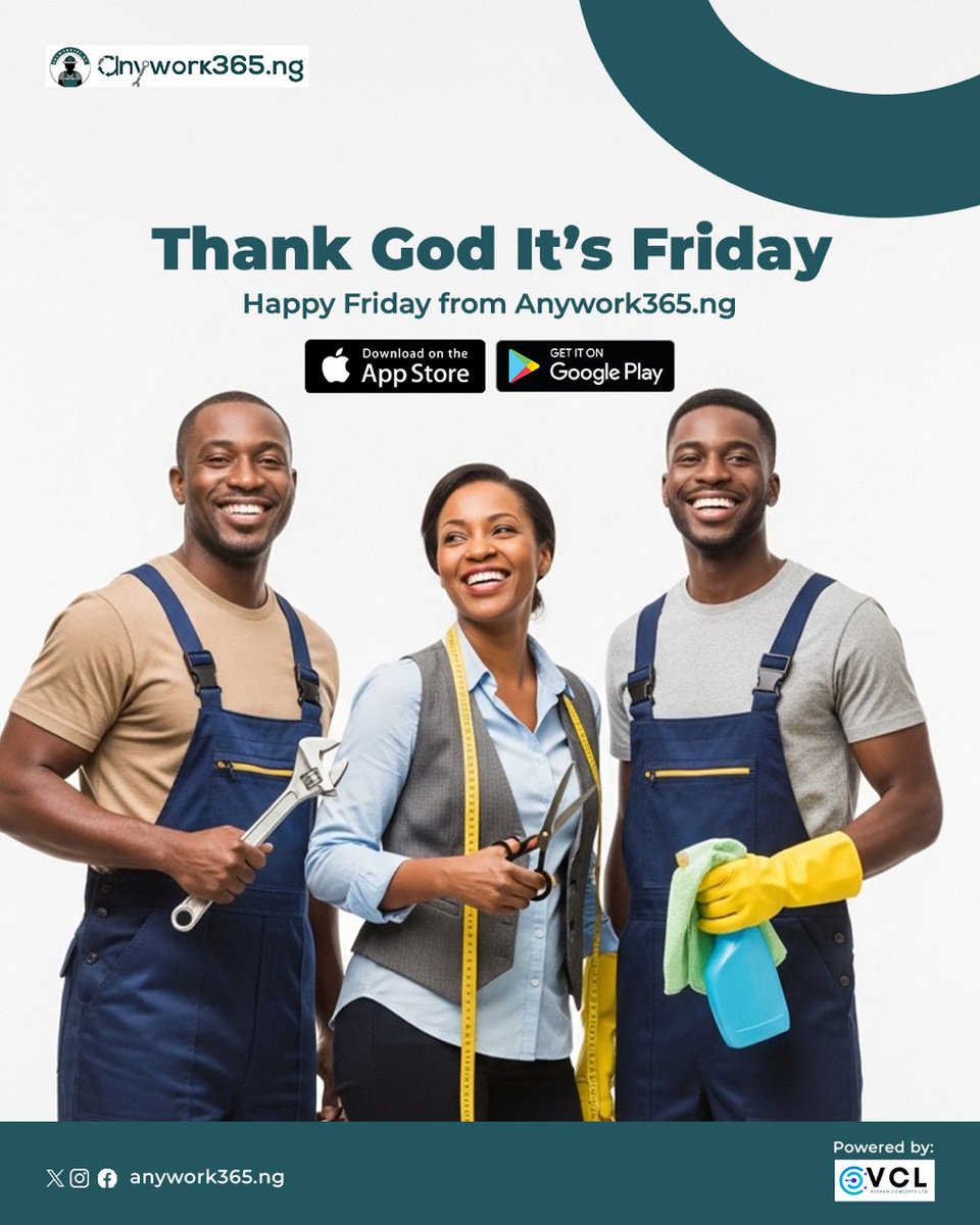 anywork365's tweet photo. TGIF! 🎉 Your weekend just got productive.
 Discover opportunities, find artisans,  learn new skills, and stay ahead
Anywork365- COMING SOON
--
#Anywork365 https://t.co/oIQIJHUgLf