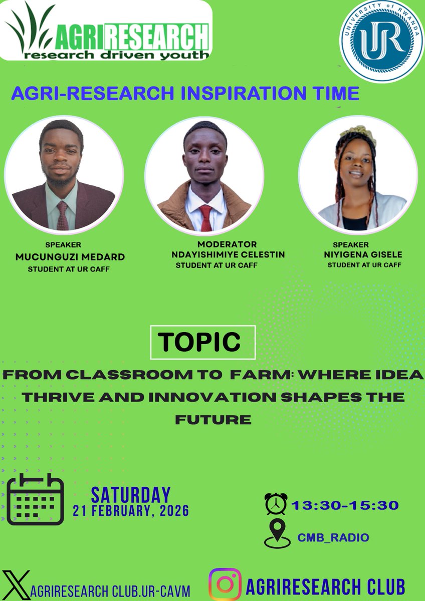 agriresearchclb's tweet photo. Agriresearch Inspiration Time on #CMBradio๐๐ Bridging classroom #ideas with farm #Innovations. We empower students with research culture and hands-on skills for real impact. Donโt miss this inspiring conversation tomorrow.
#AgriresearchClub
#Onfarmexperiences
#EndlessForward https://t.co/gSPFSf0OY2