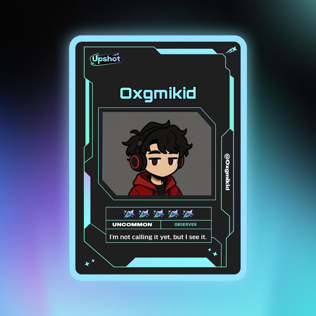 Oxgmikid's tweet photo. Just ripped my Predictor Card!

Welcome to Prediction Play on @upshot_cards
I love it here on Upshot 
I can't wait for mainnet ❤️‍🩹

Your turn
https://t.co/rNhXC5VVoR https://t.co/uY91pKoB4S
